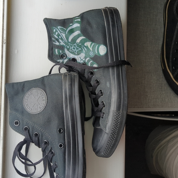 Custom OOAK Converse Monochrome Black Hi Tops Sneakers Shoes 7.5 Men 9.5 Women - Picture 3 of 10